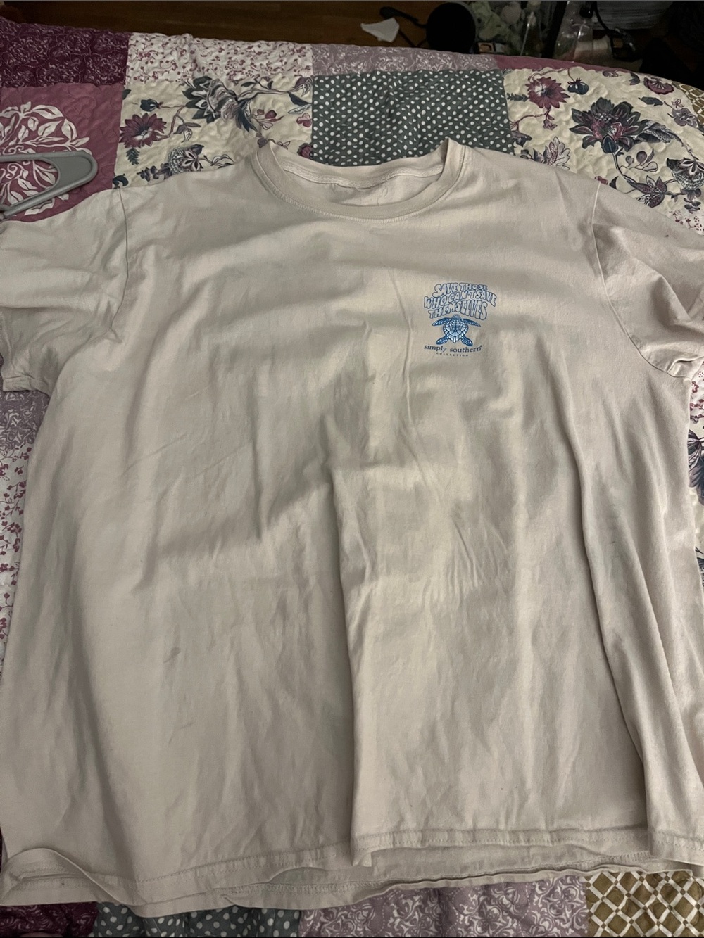 Simply Southern Men's Short Sleeve Crewneck in Pale Cream with Light Blue Logo